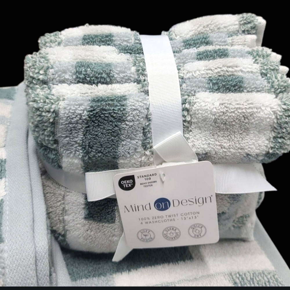 8 Mind on Design Color Block Zero Twist Cotton Bath Hand Washcloth Towel Set NEW - Picture 3 of 7